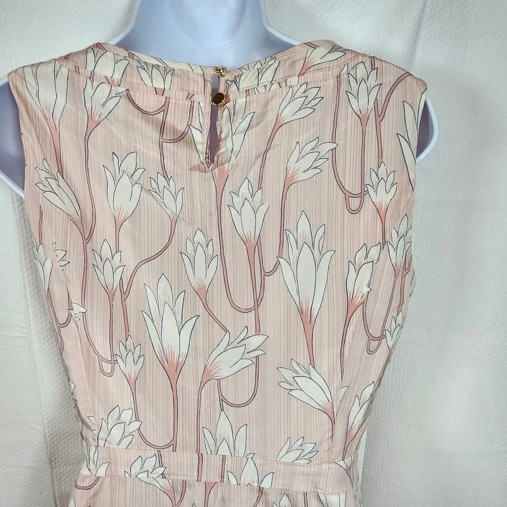 Tory‎ Burch Floral Print Square Neck Sleeveless Dress Pink White Size 6 - Picture 7 of 10